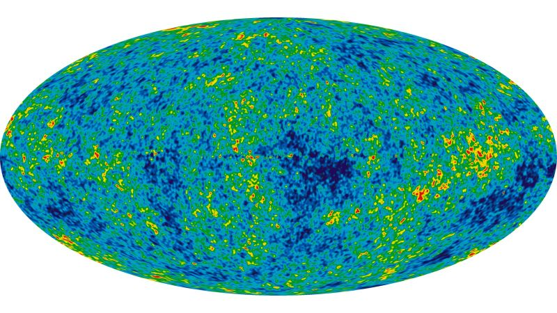 Imagen simulada del universo basada en años de datos de la radiación de fondo de microondas. Imagen: NASA.